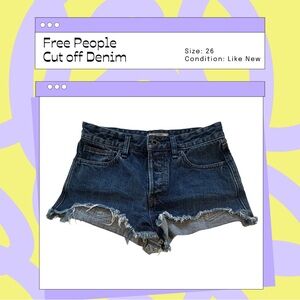 Free People Distressed Jean Shorts - Dark Blue